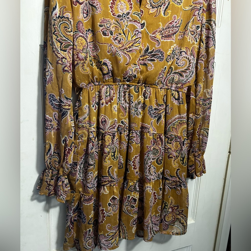 NWOT CITY STUDIO Floral Paisley Dress W/ Belle Long Sleeves Elastic Waist - Picture 2 of 15